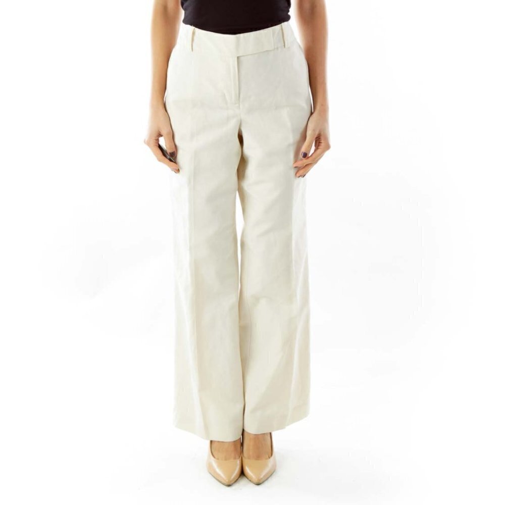 Ann Taylor Beige Canvas Straight-Leg Pants - Picture 1 of 3